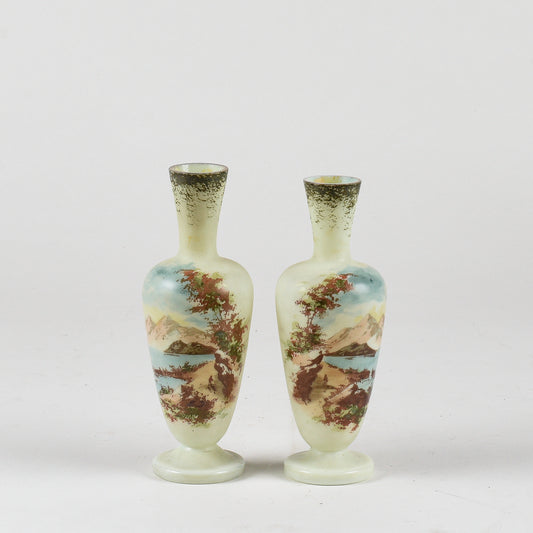 set coppia di vasi vasetti vintage vetro opalino
