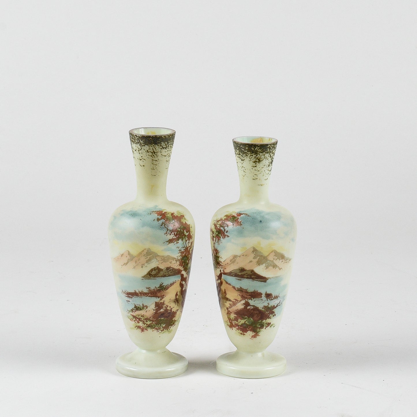 set coppia di vasi vasetti vintage vetro opalino