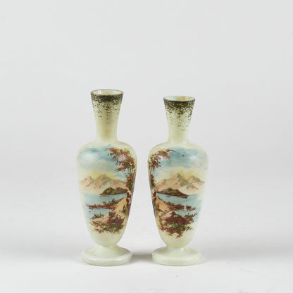 set coppia di vasi vasetti vintage vetro opalino