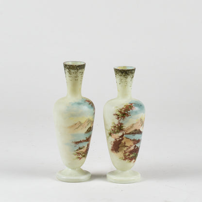 set coppia di vasi vasetti vintage vetro opalino