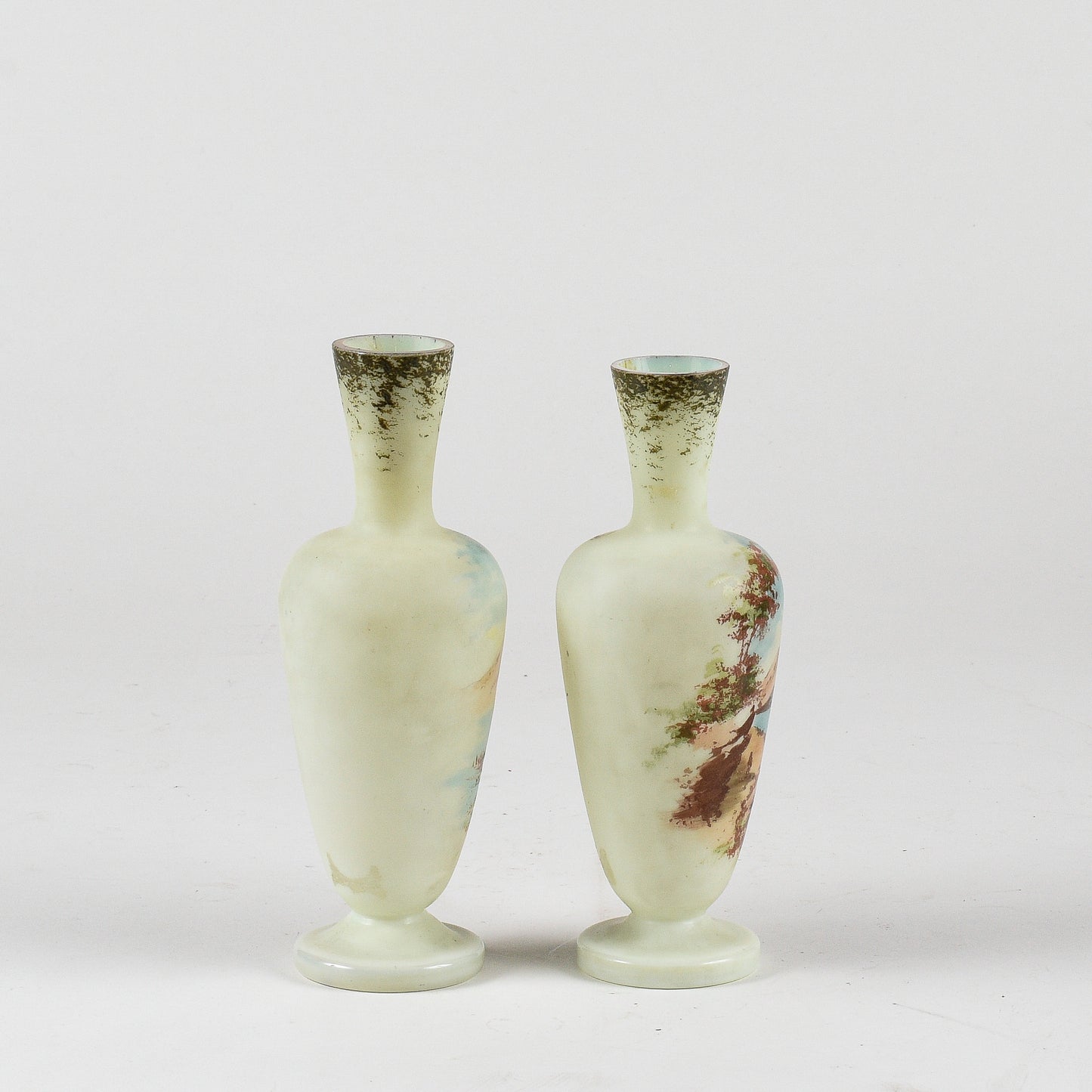 set coppia di vasi vasetti vintage vetro opalino