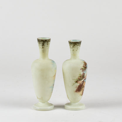 set coppia di vasi vasetti vintage vetro opalino