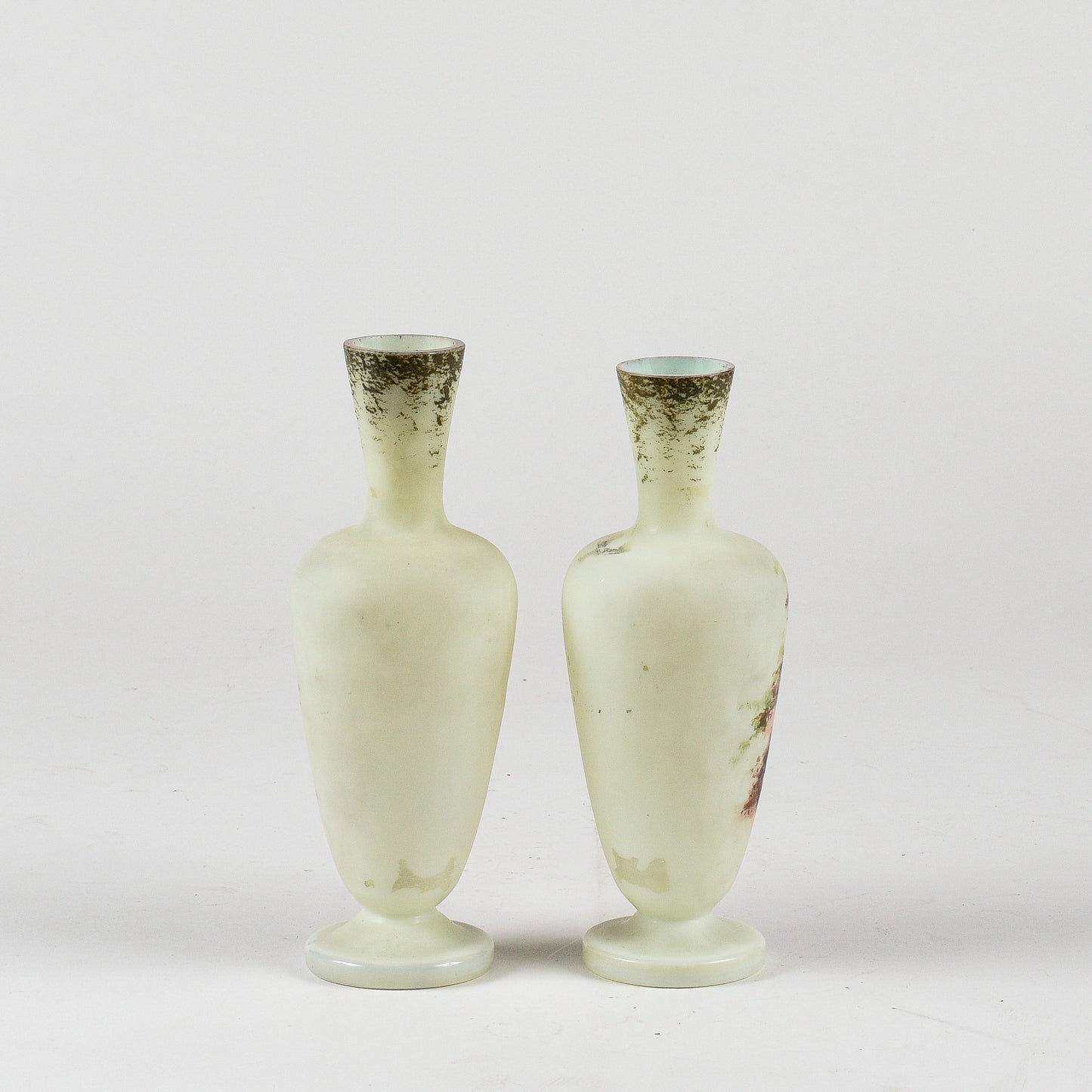 set coppia di vasi vasetti vintage vetro opalino