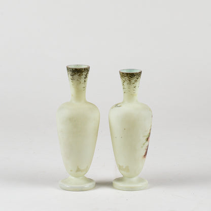 set coppia di vasi vasetti vintage vetro opalino