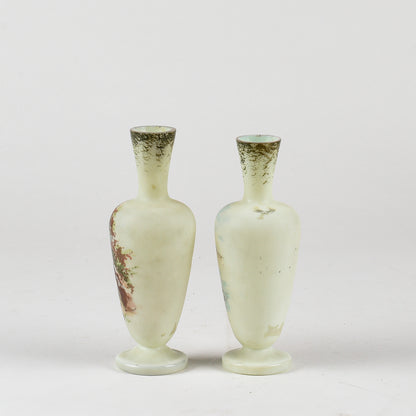 set coppia di vasi vasetti vintage vetro opalino