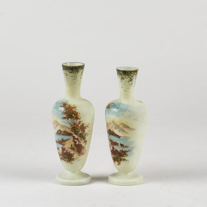 set coppia di vasi vasetti vintage vetro opalino