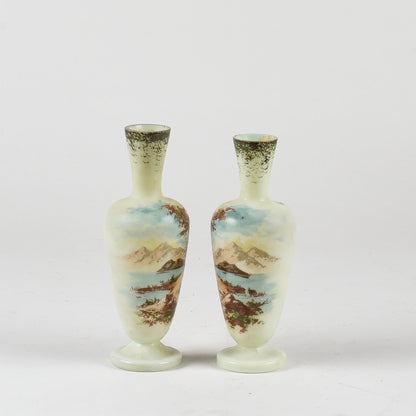 set coppia di vasi vasetti vintage vetro opalino
