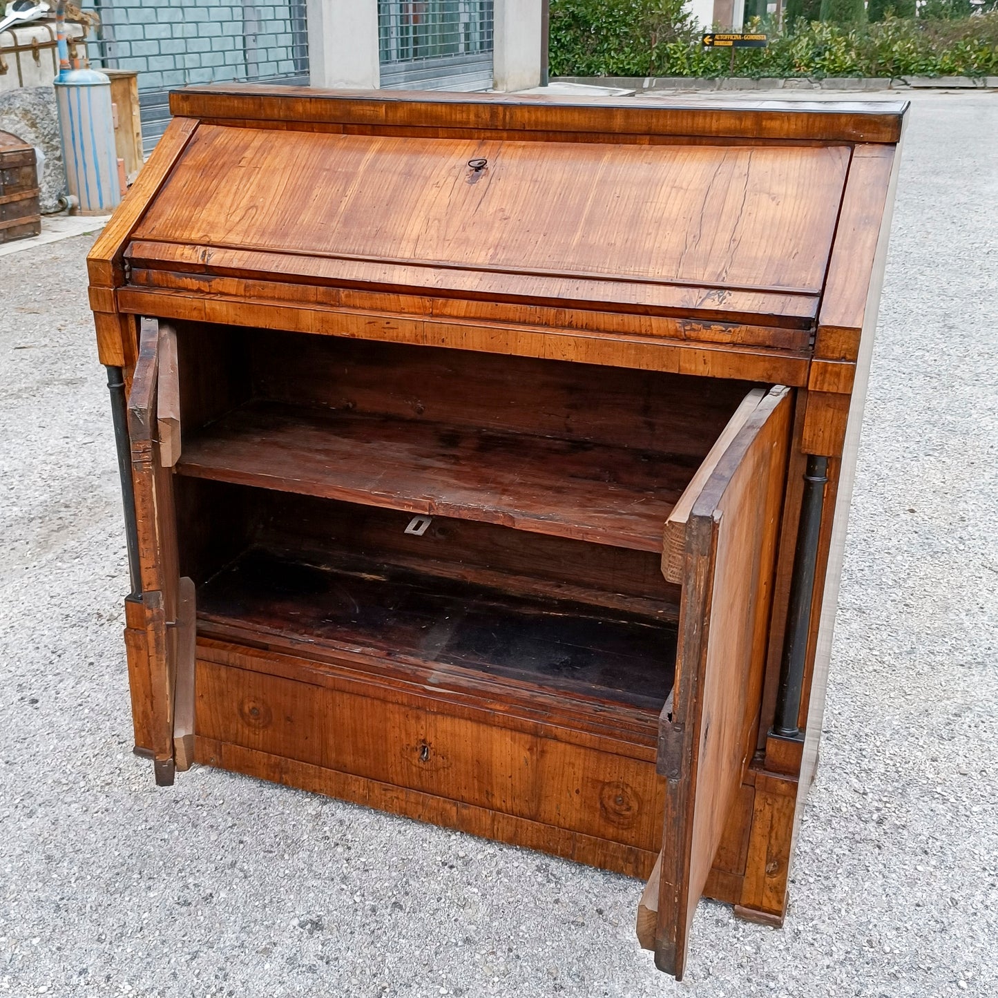 Ribalta credenza con scrittoio placcata in ciliegio epoca Impero