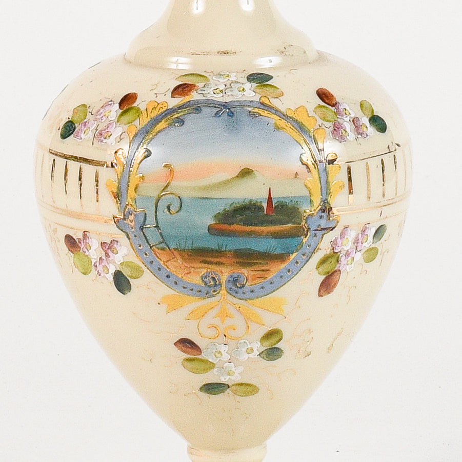Vaso in vetro opalina con coperchio scena marittima Francia art Nouveaux