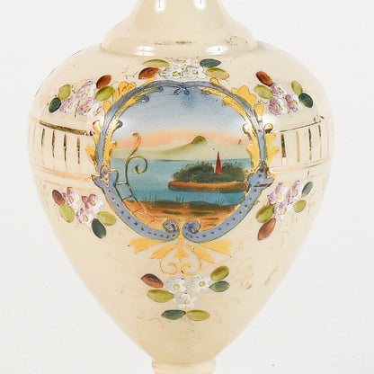 Vaso in vetro opalina con coperchio scena marittima Francia art Nouveaux