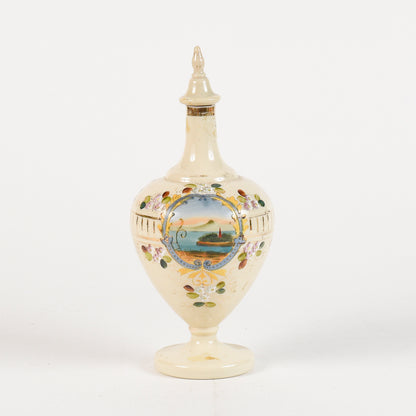Vaso in vetro opalina con coperchio scena marittima Francia art Nouveaux