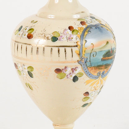 Vaso in vetro opalina con coperchio scena marittima Francia art Nouveaux