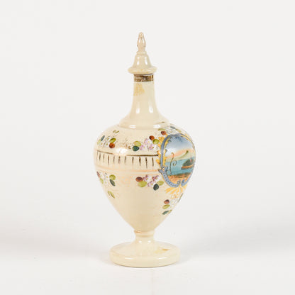 Vaso in vetro opalina con coperchio scena marittima Francia art Nouveaux