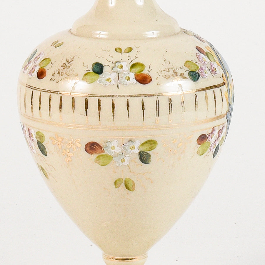 Vaso in vetro opalina con coperchio scena marittima Francia art Nouveaux