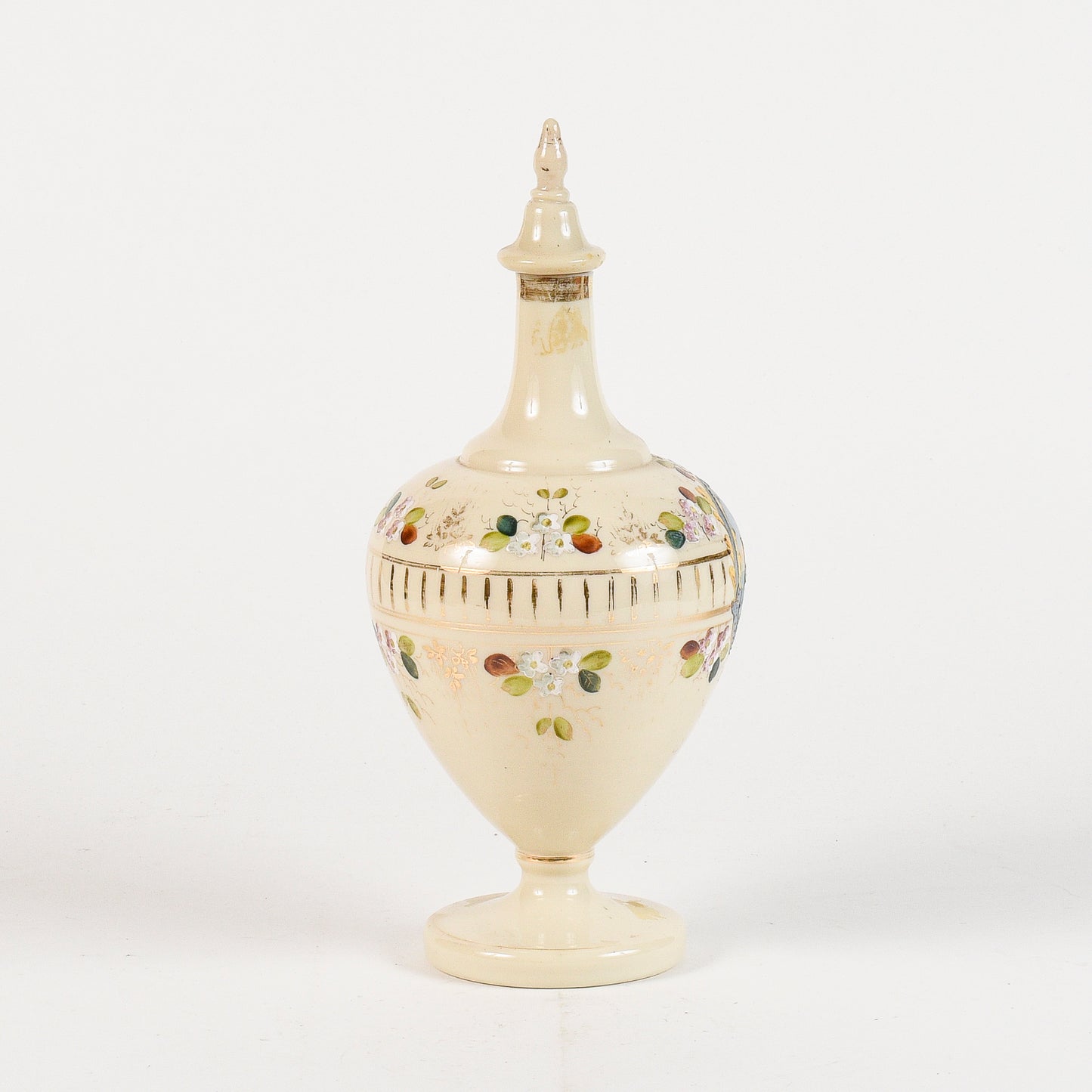 Vaso in vetro opalina con coperchio scena marittima Francia art Nouveaux