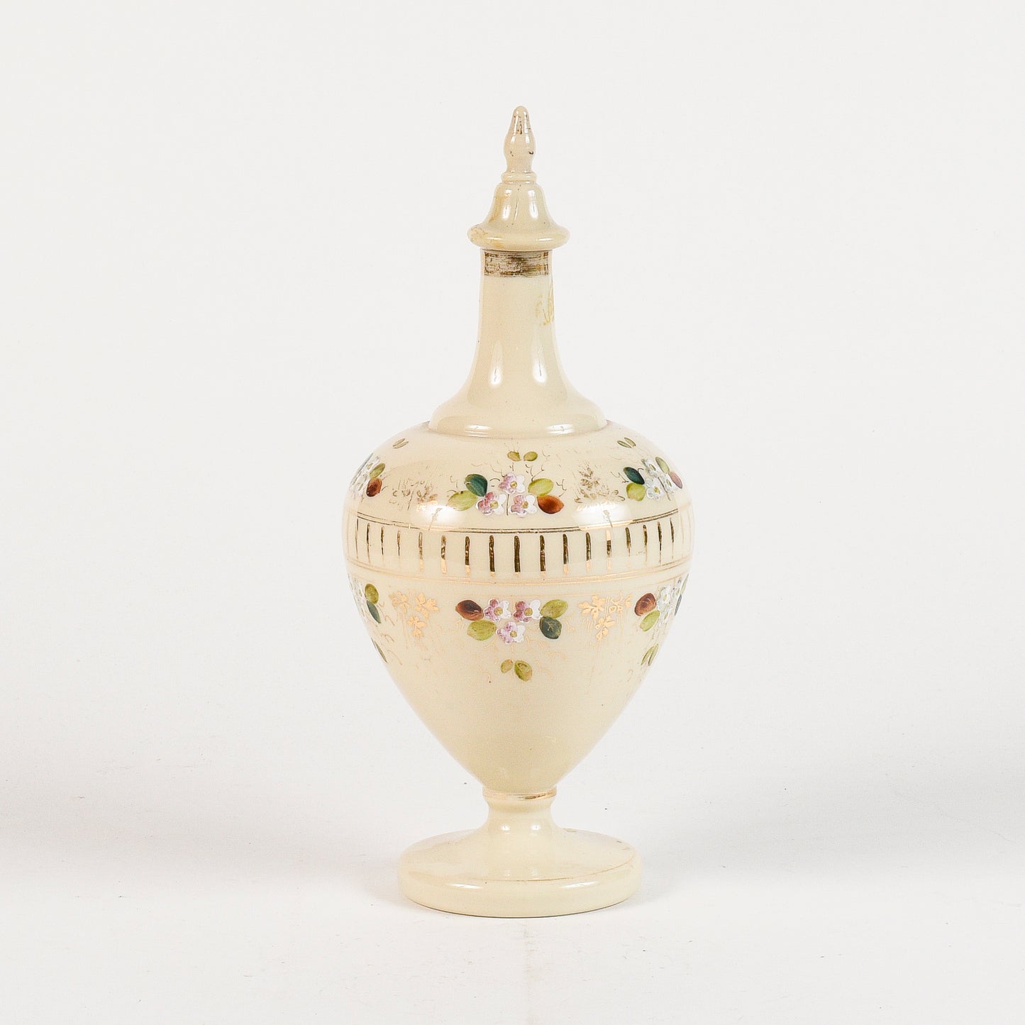 Vaso in vetro opalina con coperchio scena marittima Francia art Nouveaux
