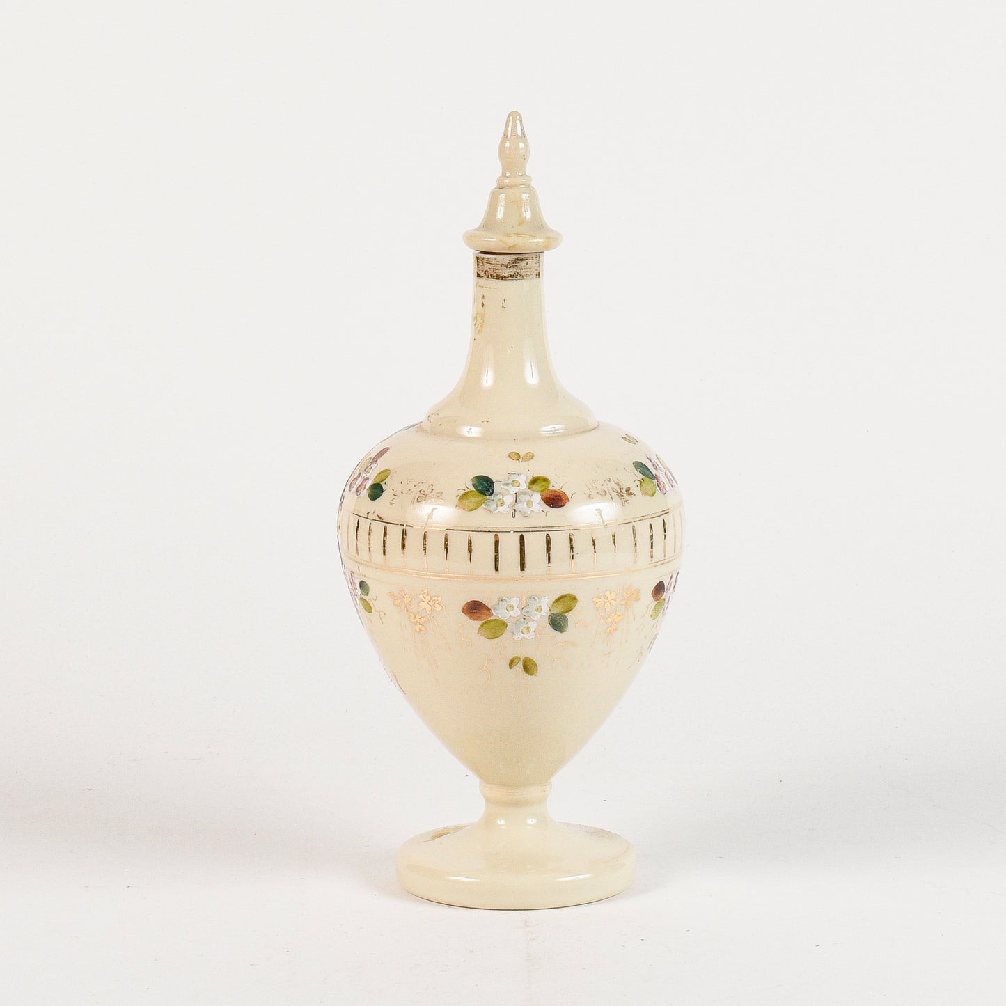 Vaso in vetro opalina con coperchio scena marittima Francia art Nouveaux