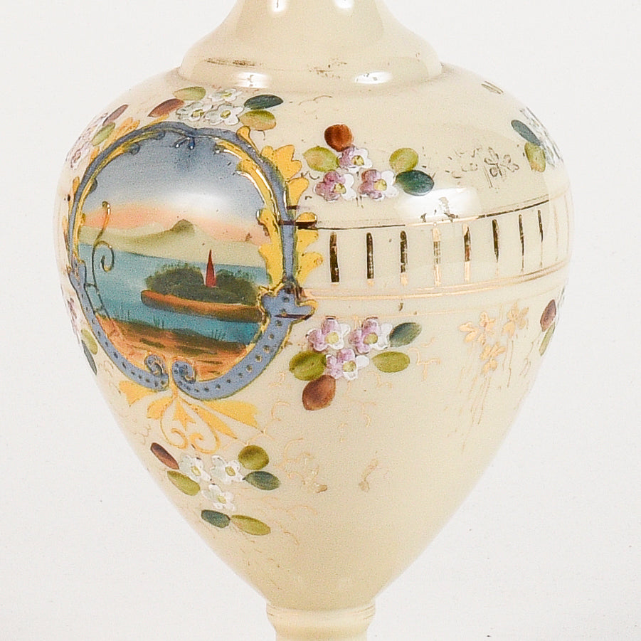 Vaso in vetro opalina con coperchio scena marittima Francia art Nouveaux