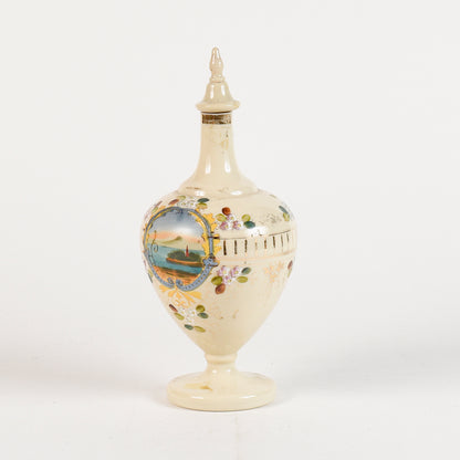 Vaso in vetro opalina con coperchio scena marittima Francia art Nouveaux
