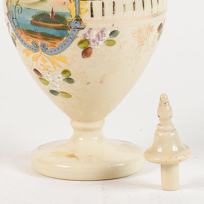 Vaso in vetro opalina con coperchio scena marittima Francia art Nouveaux
