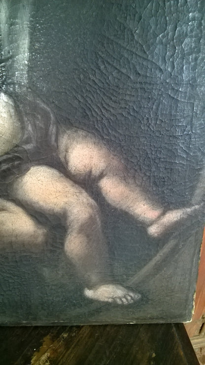 DIPINTO, QUADRO, OLIO SU TELA SANTA CON BAMBINO EPOCA FINE '600 PRIMO '700