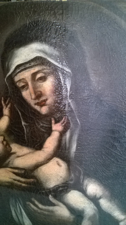 DIPINTO, QUADRO, OLIO SU TELA SANTA CON BAMBINO EPOCA FINE '600 PRIMO '700