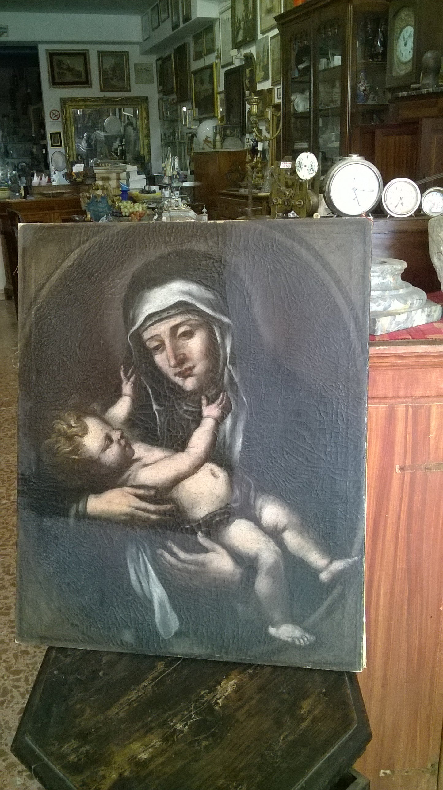 DIPINTO, QUADRO, OLIO SU TELA SANTA CON BAMBINO EPOCA FINE '600 PRIMO '700
