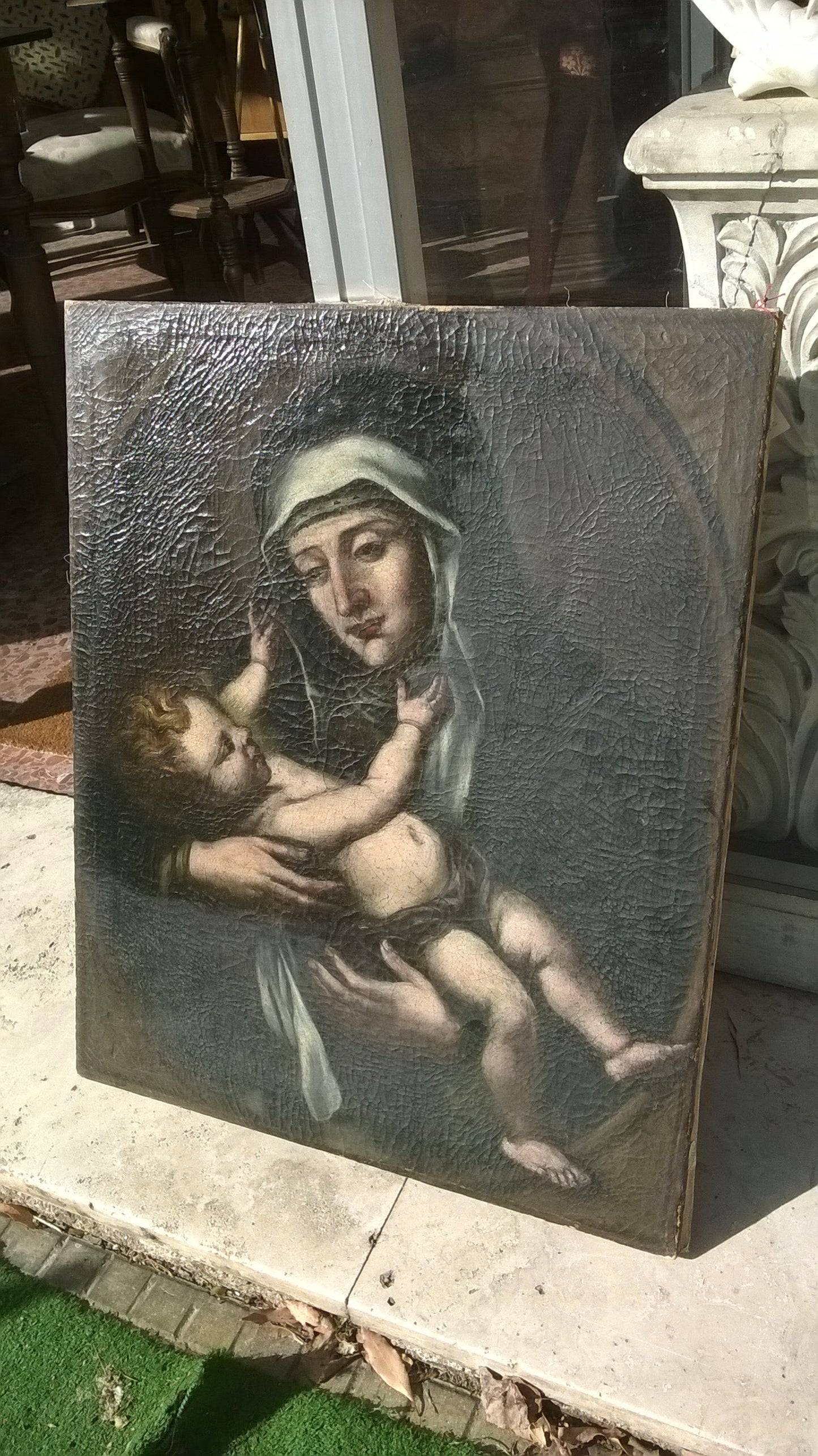 DIPINTO, QUADRO, OLIO SU TELA SANTA CON BAMBINO EPOCA FINE '600 PRIMO '700