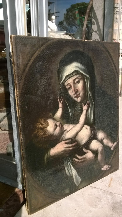 DIPINTO, QUADRO, OLIO SU TELA SANTA CON BAMBINO EPOCA FINE '600 PRIMO '700
