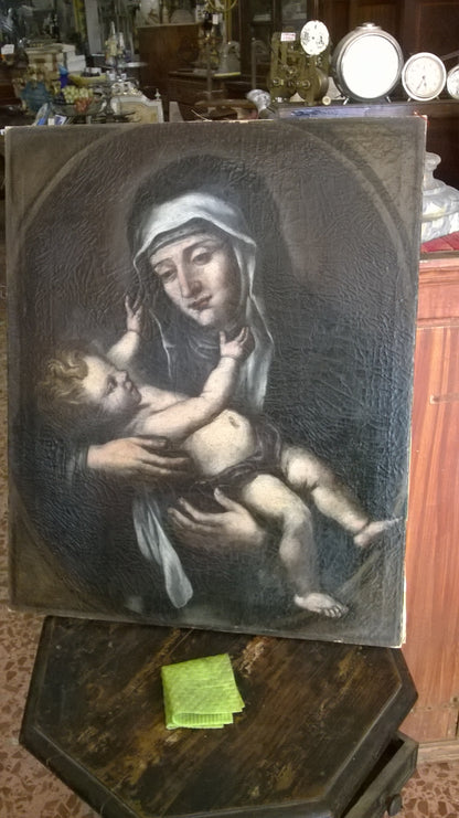 DIPINTO, QUADRO, OLIO SU TELA SANTA CON BAMBINO EPOCA FINE '600 PRIMO '700