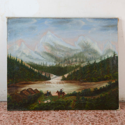 Quadro con cornice dorata  paesaggio montagna  epoca XIX secolo