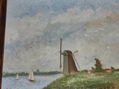 QUADRO dipinto su tela con MULINO Olanda 1950