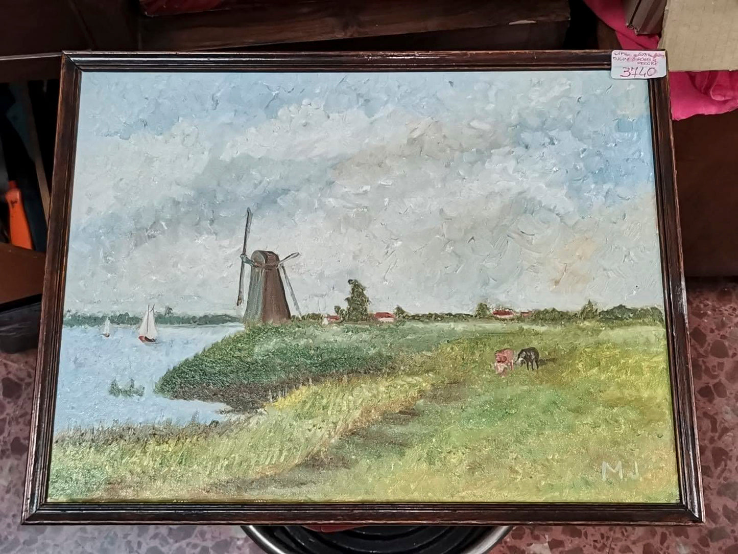 QUADRO dipinto su tela con MULINO Olanda 1950