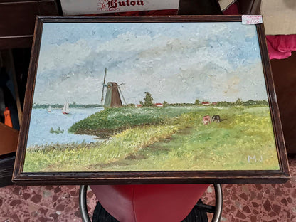 QUADRO dipinto su tela con MULINO Olanda 1950