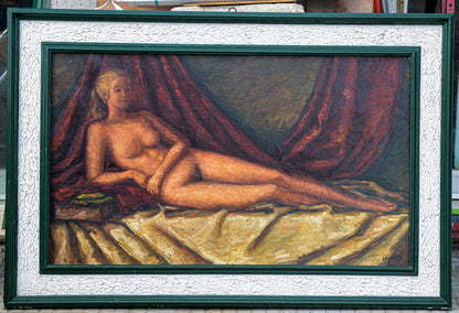 Quadro dipinto olio su tela donna nuda firmato Angelletti Nazzareno 1973
