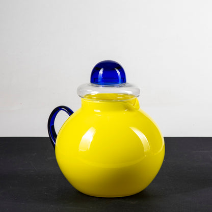 Brocca vetro con portaghiaccio giallo e blu