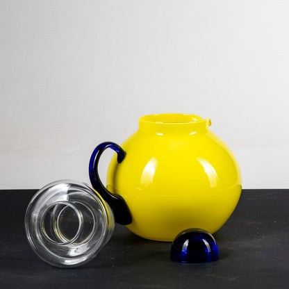Brocca vetro con portaghiaccio giallo e blu
