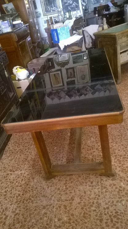 Tavolo da pranzo anni 1940 con piano in vetro nero