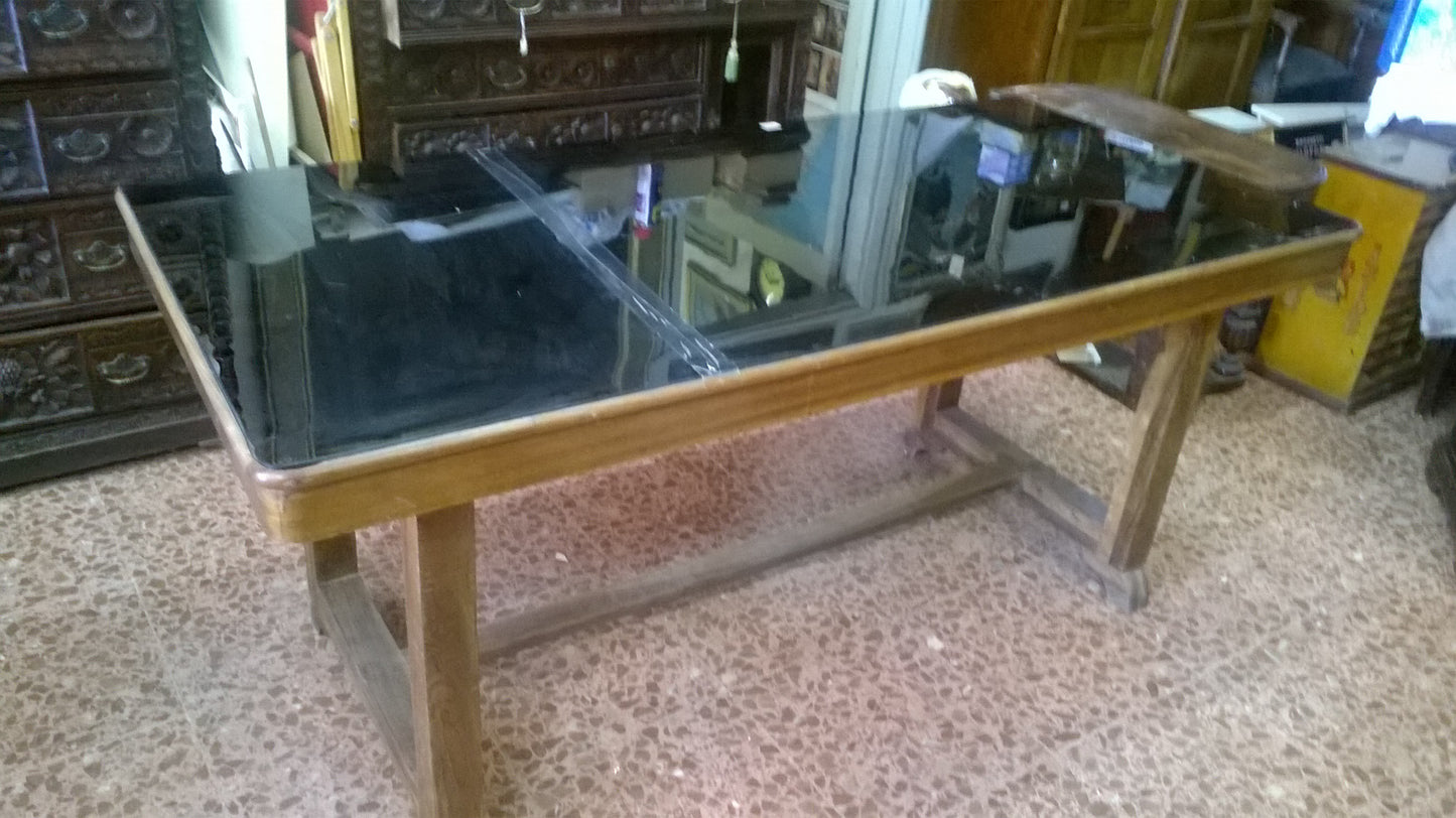 Tavolo da pranzo anni 1940 con piano in vetro nero
