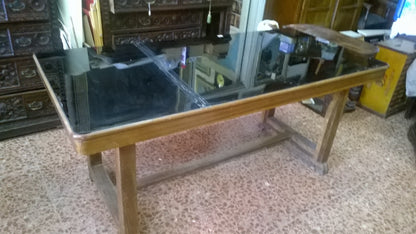 Tavolo da pranzo anni 1940 con piano in vetro nero