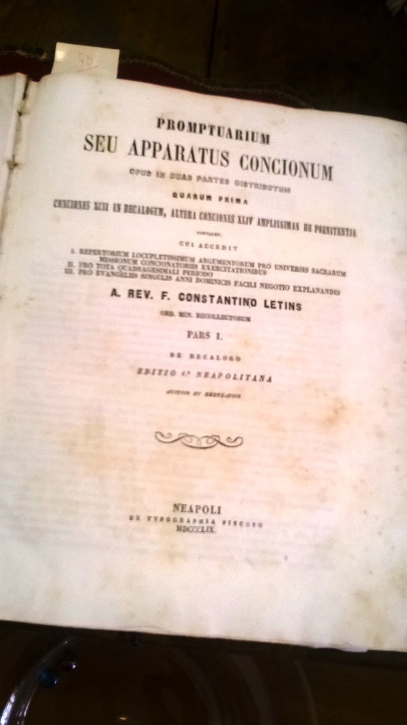 PROMTUARIUM SEU APPARATUS CONCIONUM NEAPOLI 1859