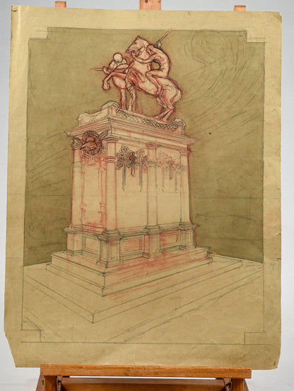 Disegno accademico geometrico tecnica mista Italia 1930