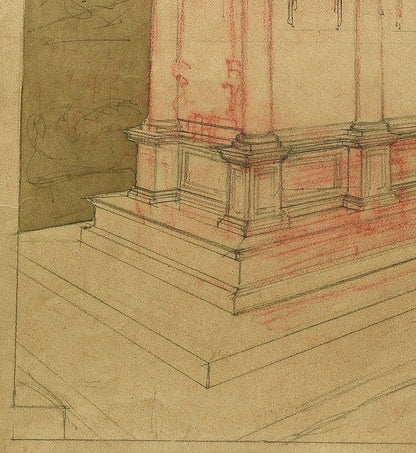 Disegno accademico geometrico tecnica mista Italia 1930