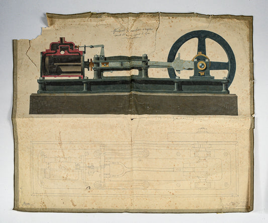 Carta stampa colori bianco e nero macchina a vapore movimento datato 1872