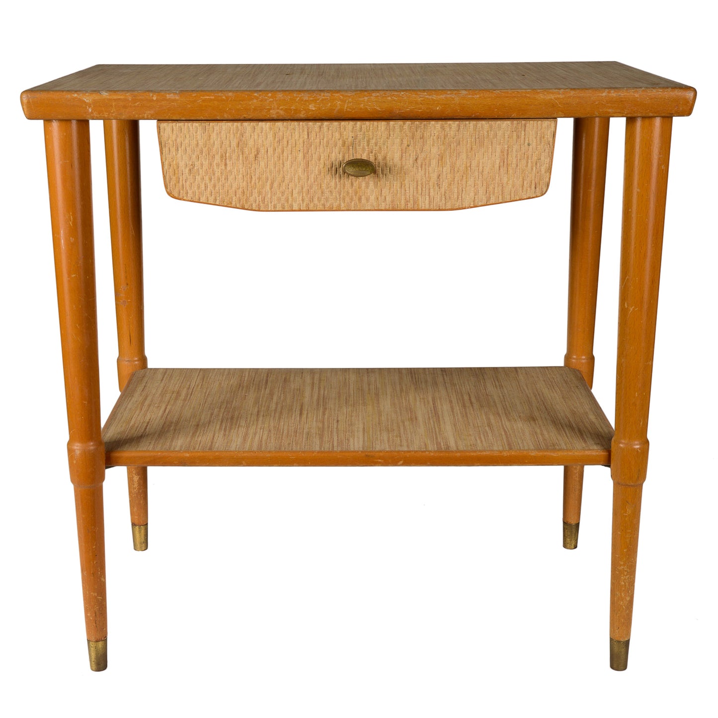 Tavolino portariviste con cassetto in vimini Italia 1950