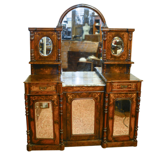 Credenza servante in noce intarsiata con specchiera Francia epoca 1850