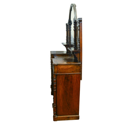 Credenza servante in noce intarsiata con specchiera Francia epoca 1850