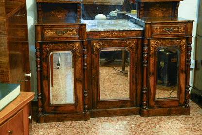 Credenza servante in noce intarsiata con specchiera Francia epoca 1850