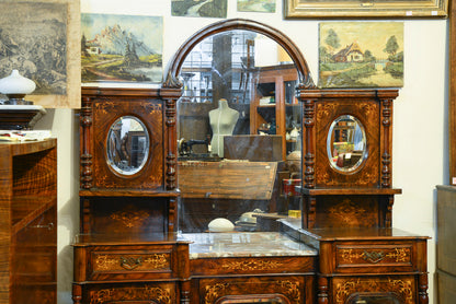 Credenza servante in noce intarsiata con specchiera Francia epoca 1850