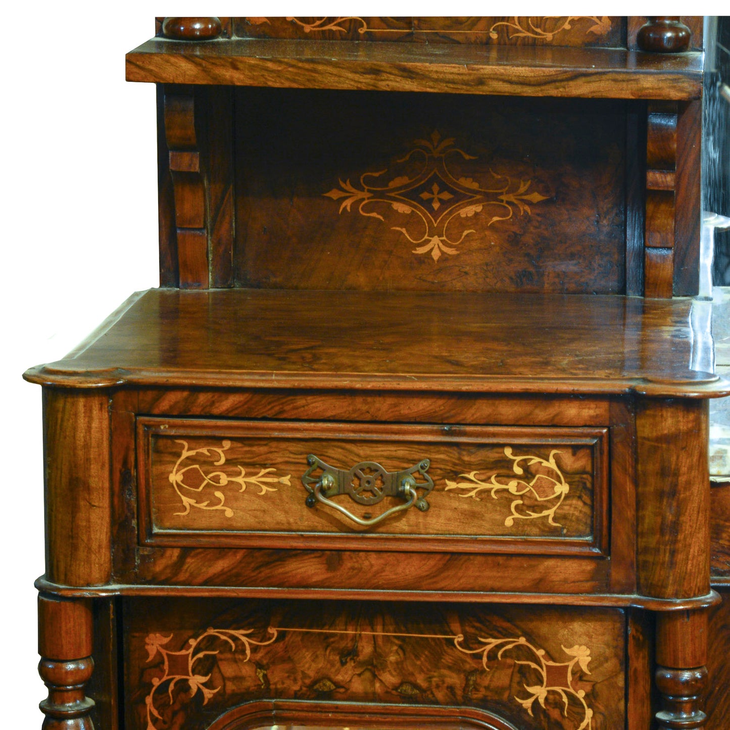 Credenza servante in noce intarsiata con specchiera Francia epoca 1850